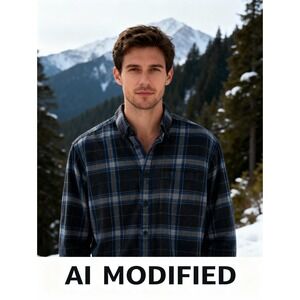 Eddie Bauer Reg Fit Flannel Shirt TL Blue/Gray Plaid Cotton Button Up Shirt